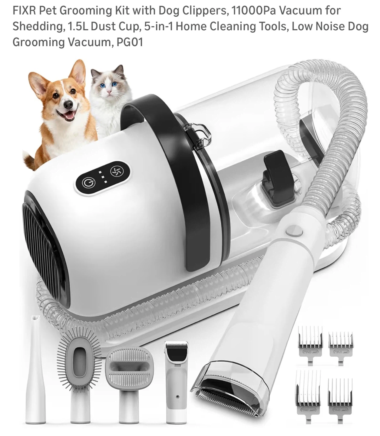 FIXR Pet Grooming Vacuum Kit with Clippers & Accessories PG1