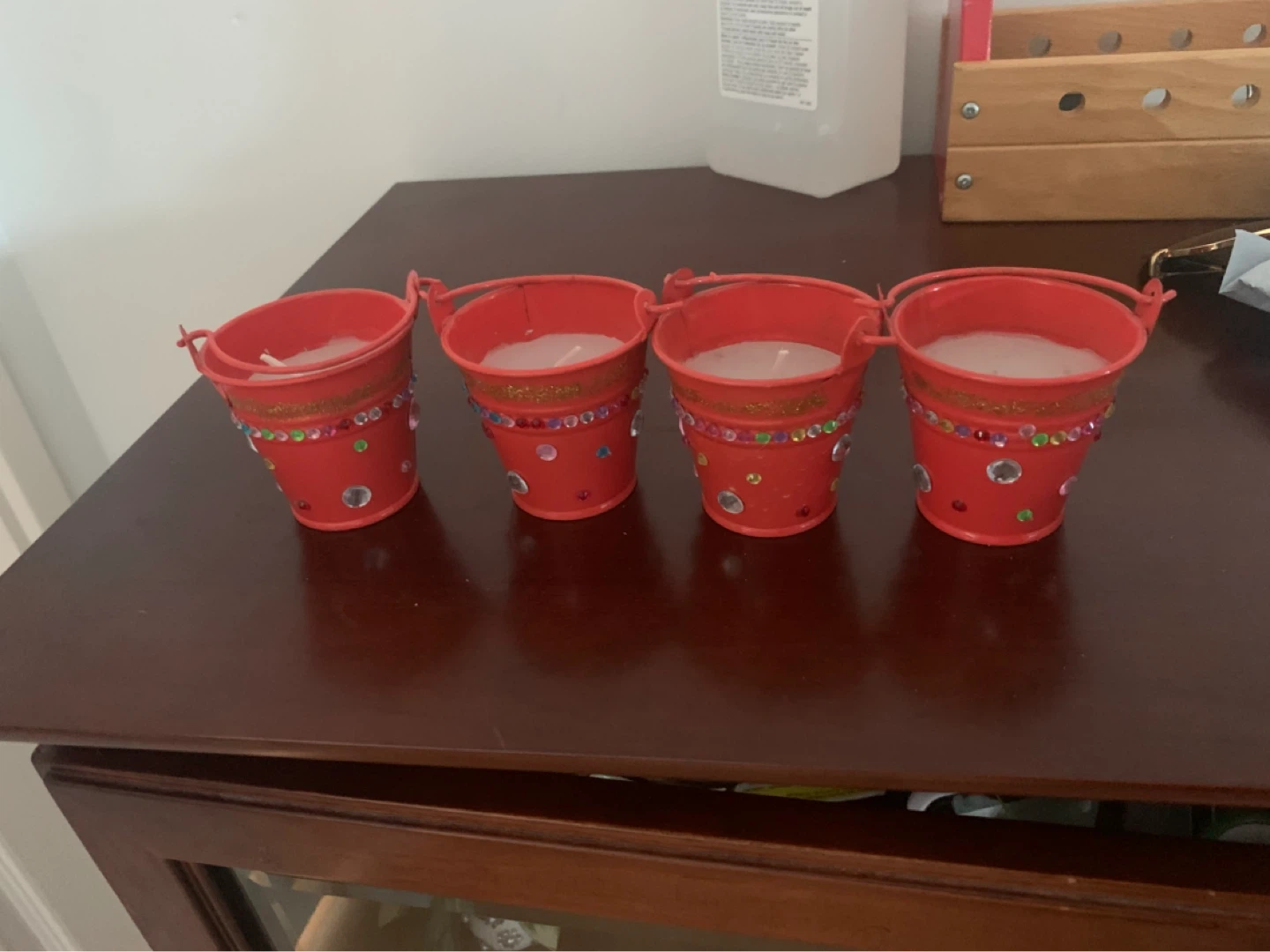 New Set of 4 Red Mini Tin Pail Candles