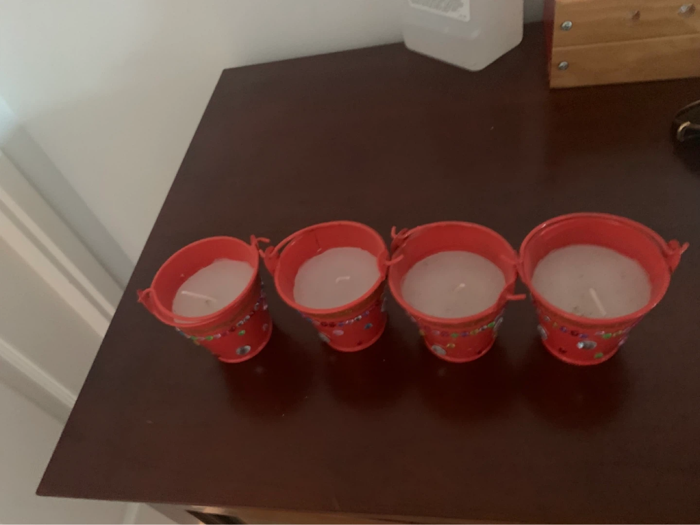 New Set of 4 Red Mini Tin Pail Candles - photo 2