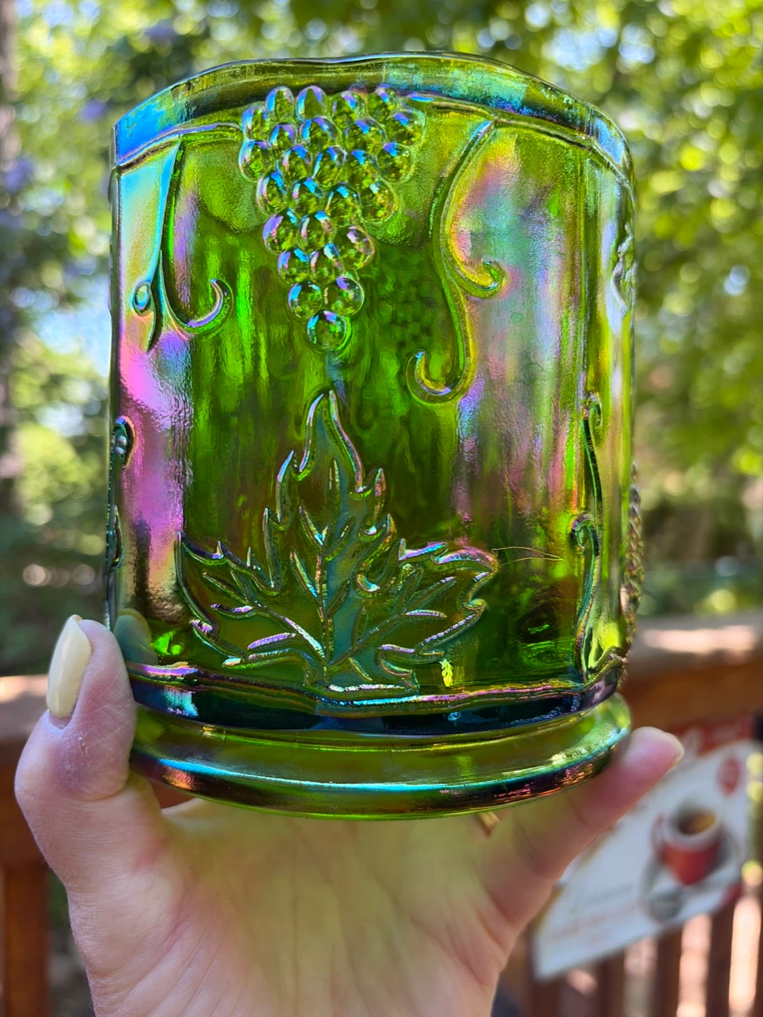 Vintage Green Carnival Glass Canister with Grapevine Design - photo 5