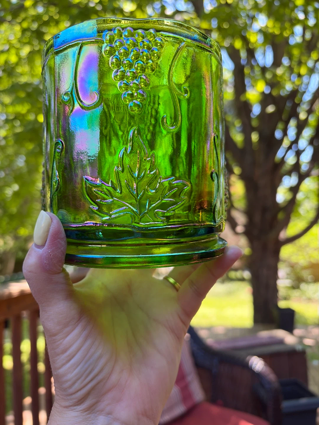 Vintage Green Carnival Glass Canister with Grapevine Design - photo 4