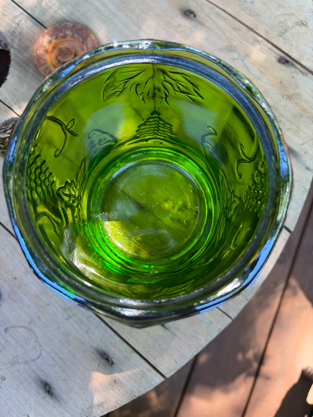 Vintage Green Carnival Glass Canister with Grapevine Design - photo 2