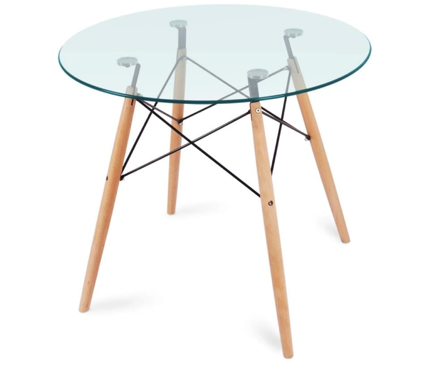 Round Glass Dining Table with Wood Legs