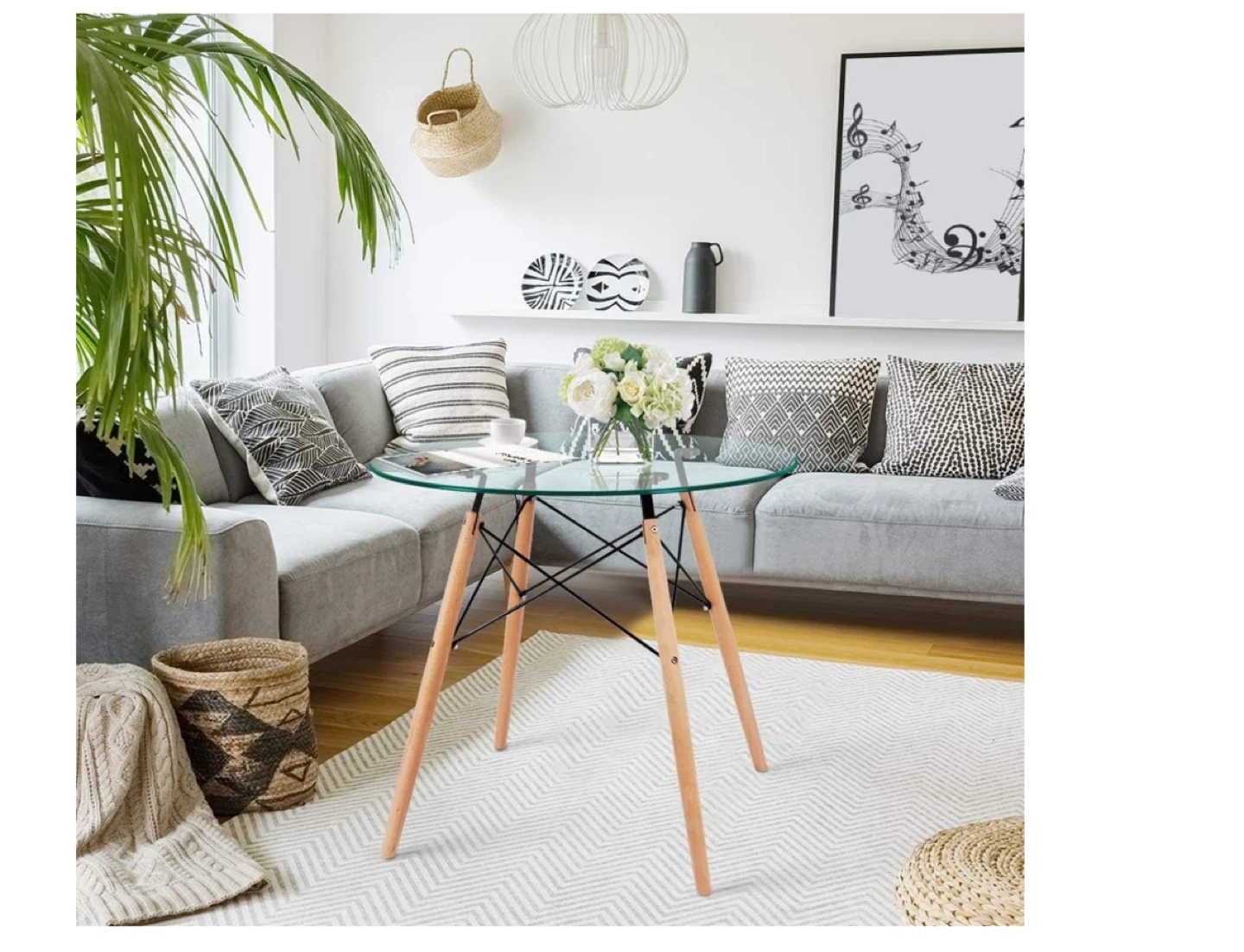 Round Glass Dining Table with Wood Legs - photo 5