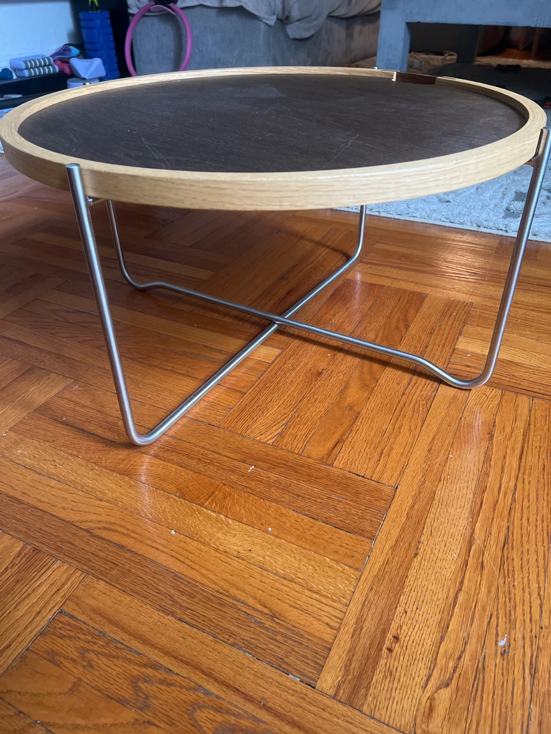 Round Tray Table with Silver Metal Base - photo 4