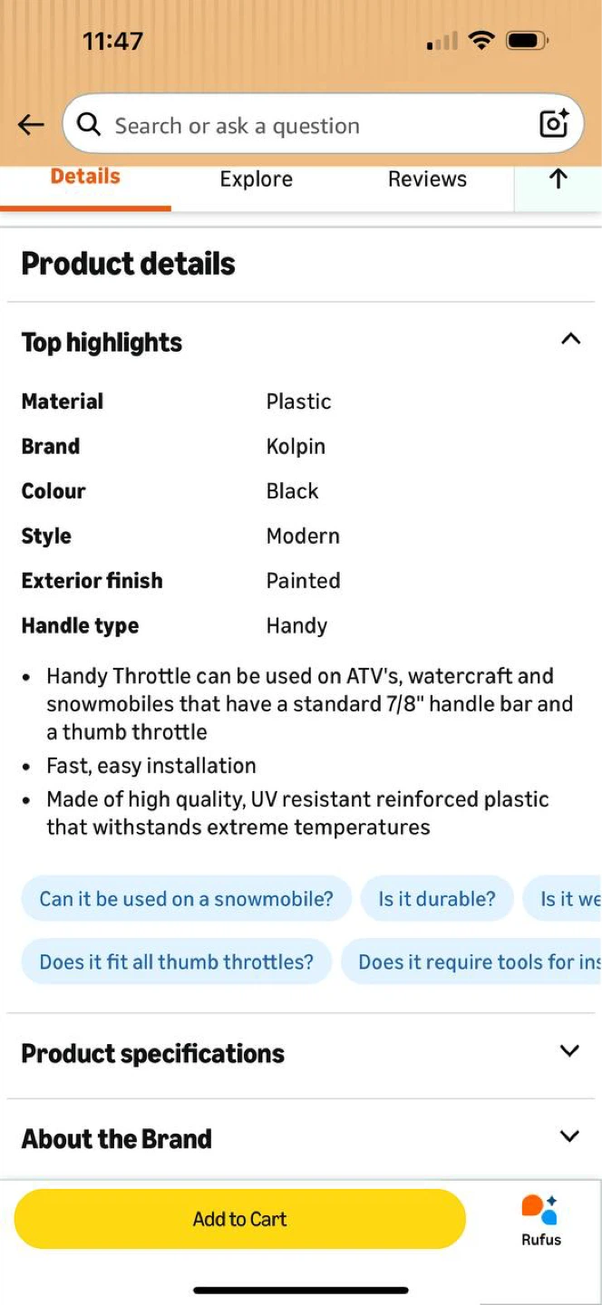 Kolpin 98020 Handy Throttle for ATV Snowmobile Watercraft 🏍️ - photo 5