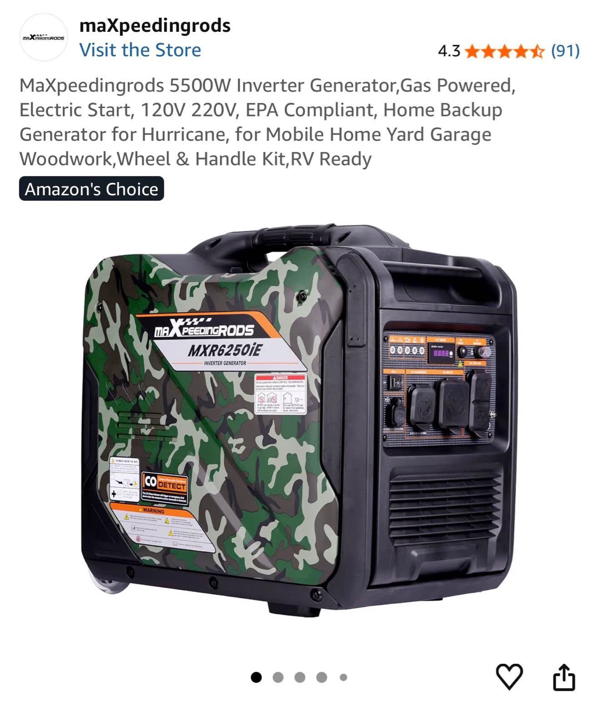 Maxpeedingrods 5500W MXR6250IE Inverter Generator