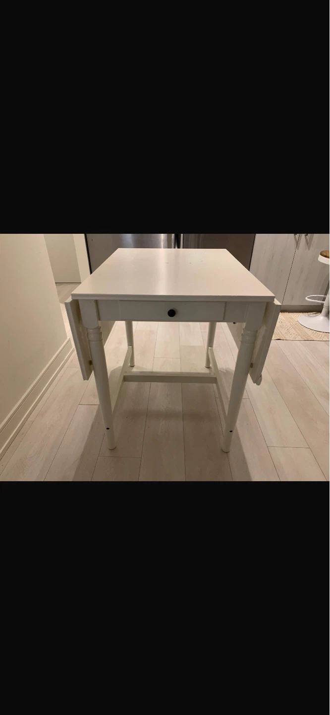 White Drop Leaf Table with Drawer - photo 2