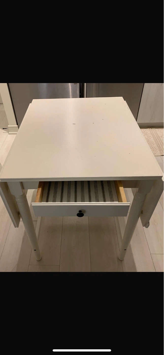 White Drop Leaf Table with Drawer - photo 3