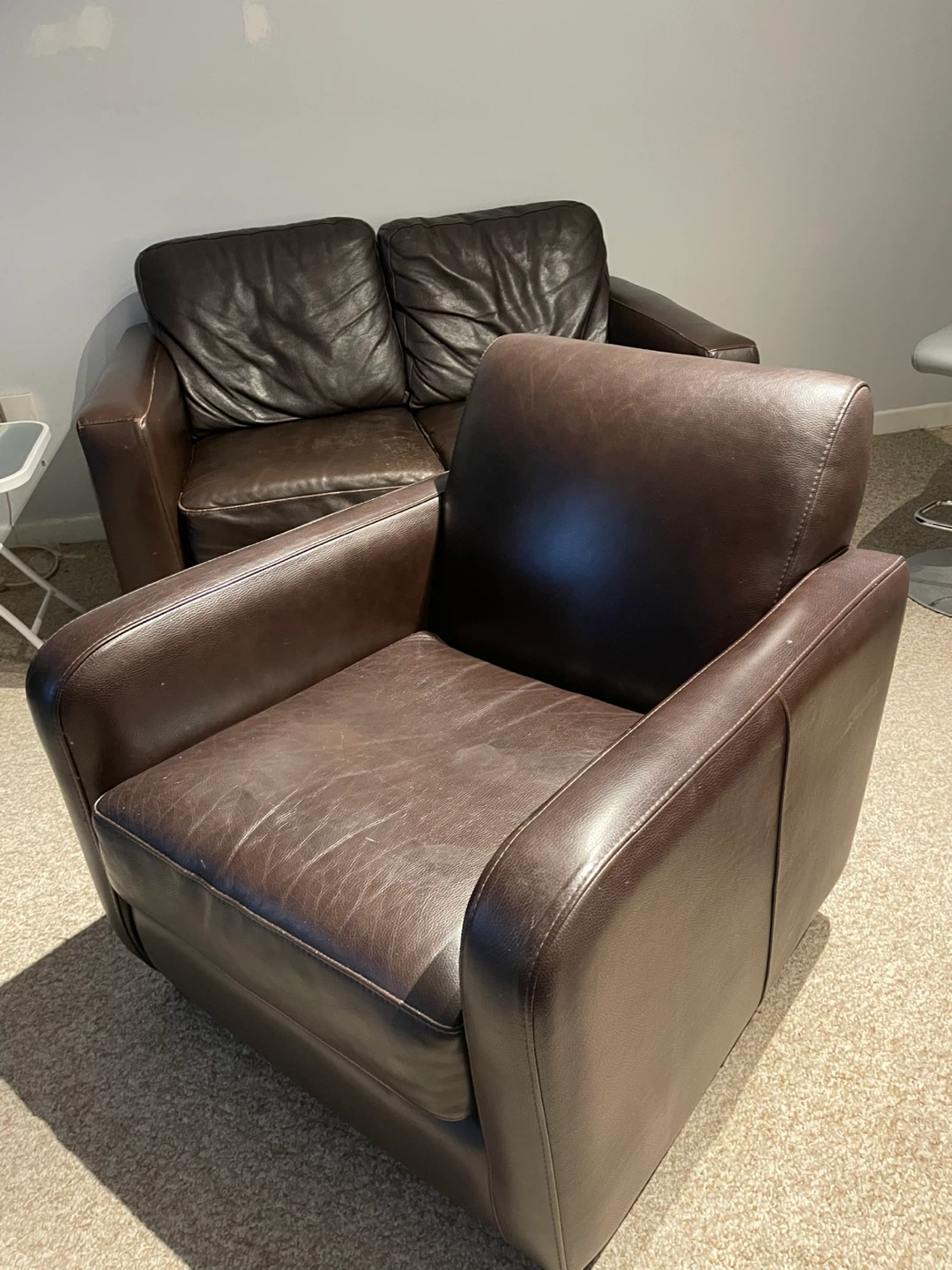 Brown Leather Loveseat and Armchair Set - photo 2