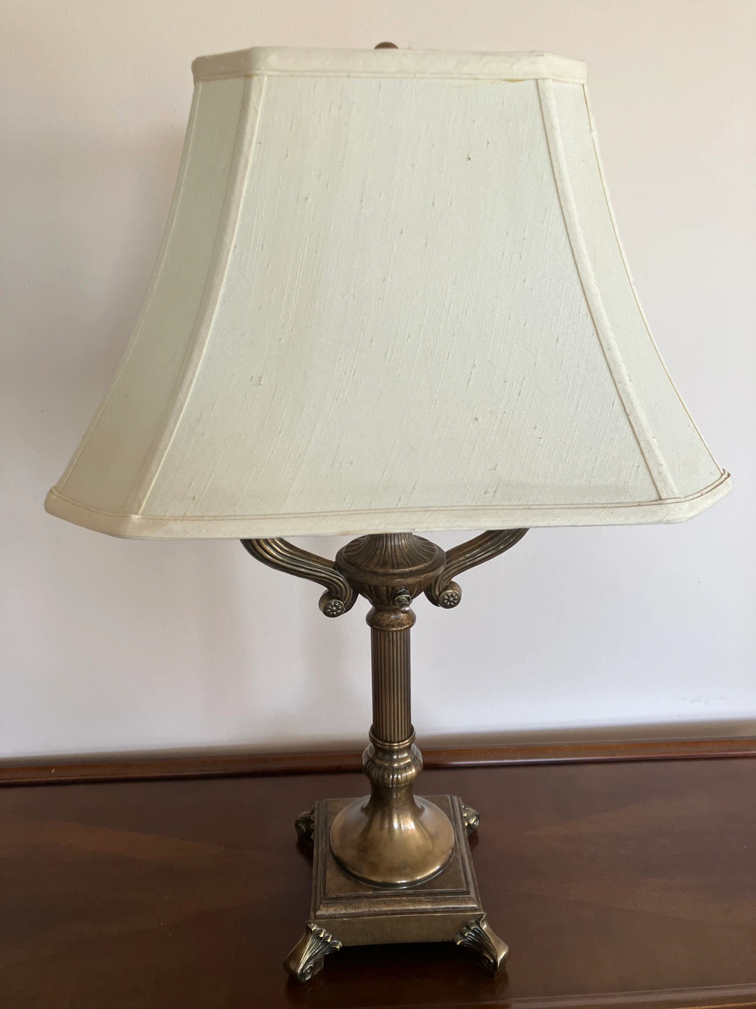 Vintage Brass Table Lamp with Cream Shade