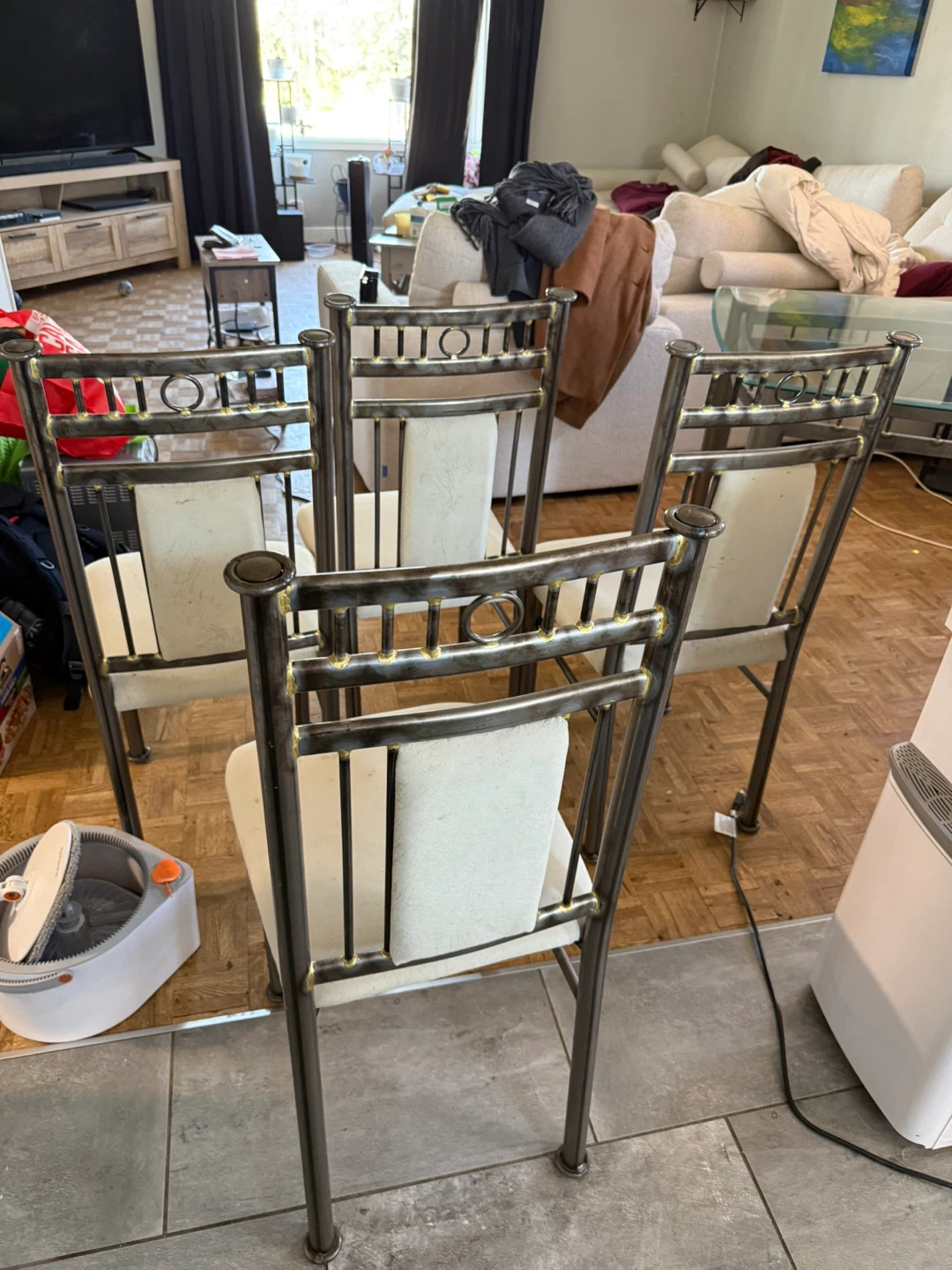 Glass Top Dining Table with 4 Metal Chairs
