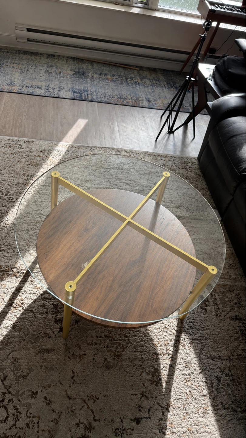 Gold coffee table and Glass Round Side Table