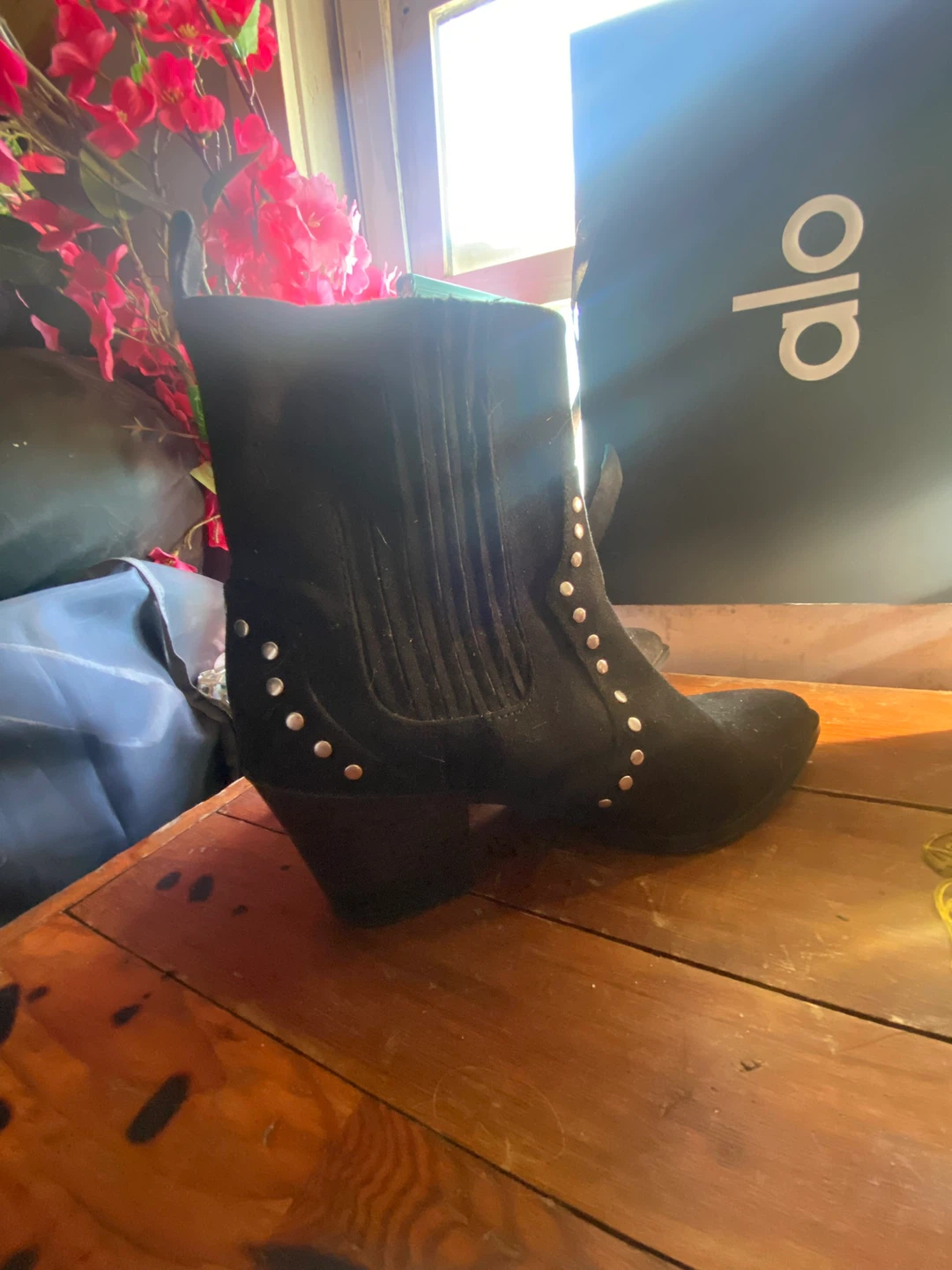 Black Suede Studded Ankle Boots