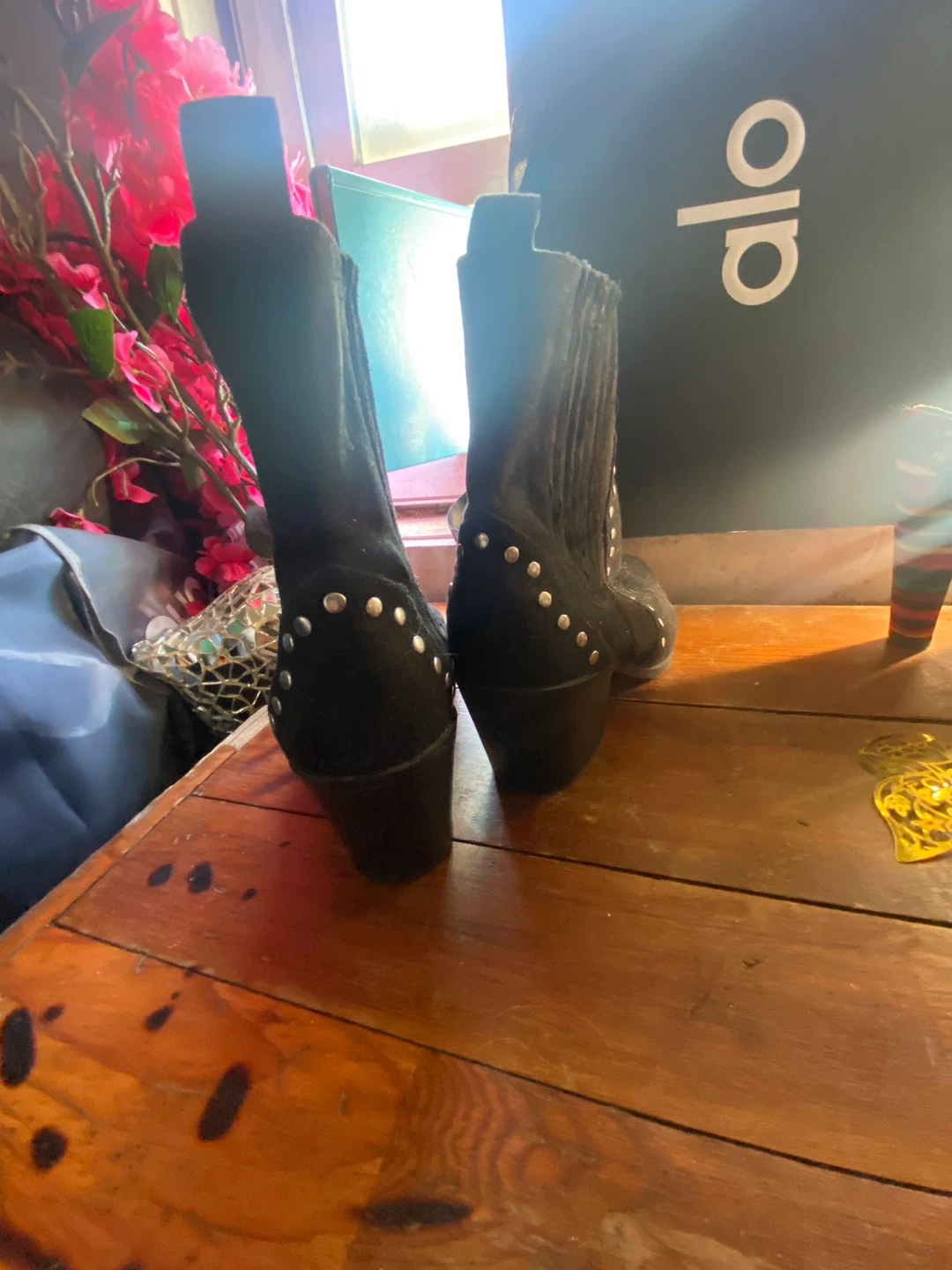 Black Suede Studded Ankle Boots - photo 3