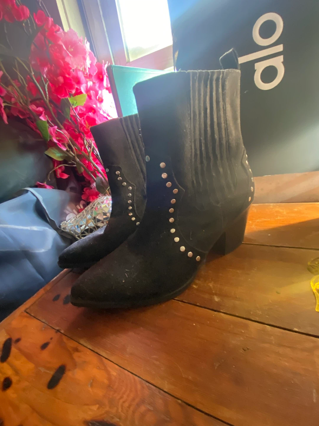 Black Suede Studded Ankle Boots - photo 2