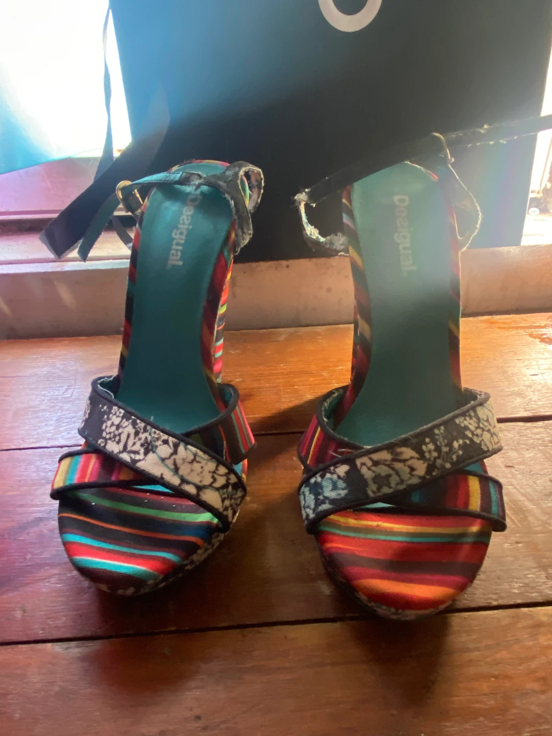 Desigual Striped Wedge Heeled Sandals Size 38