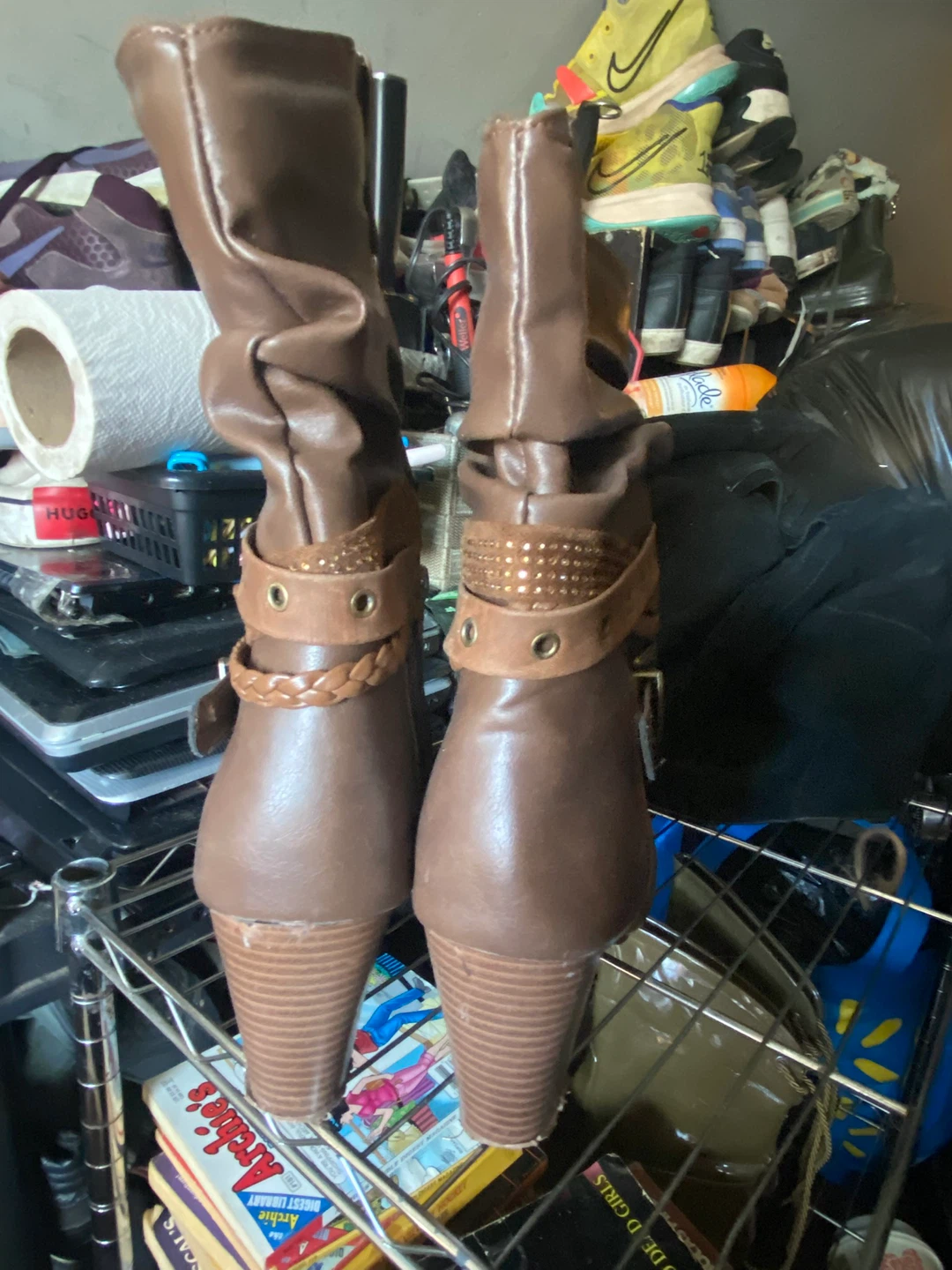 Brown Faux Leather Slouch Boots - Size 8 - photo 2