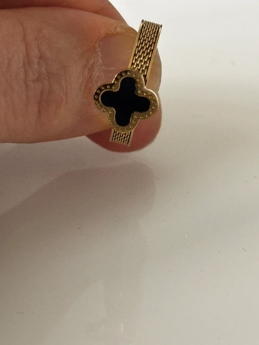 Gold plated Clover Ring with Black Enamel