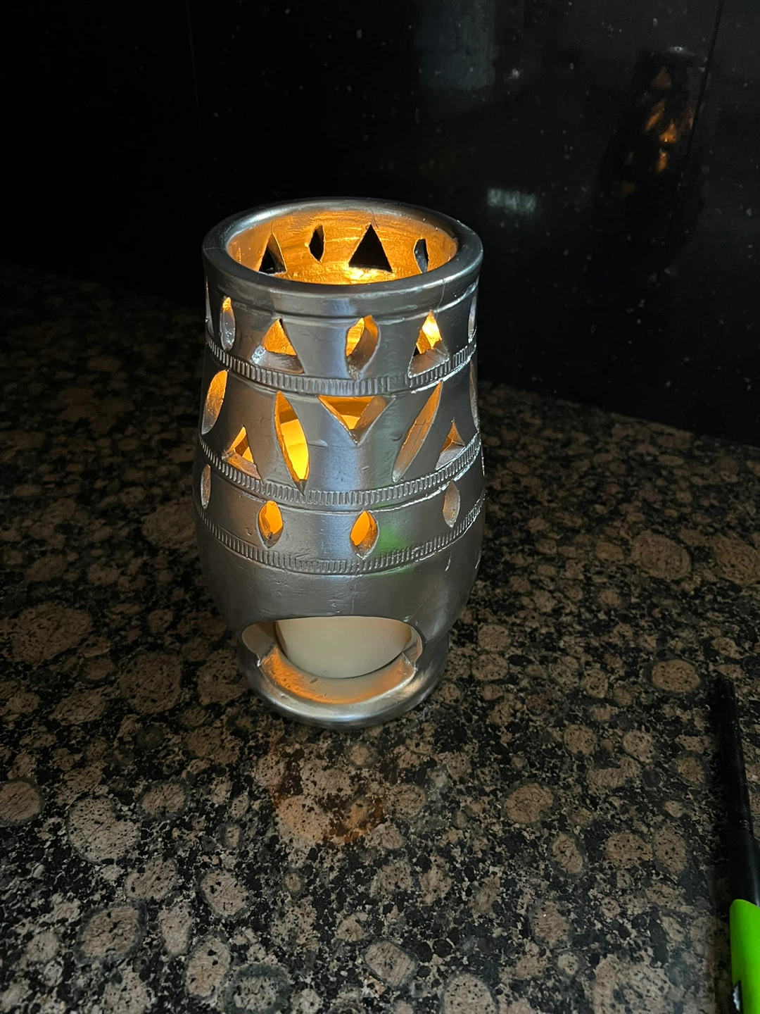 Silver Decorative Lantern with Cutout Design