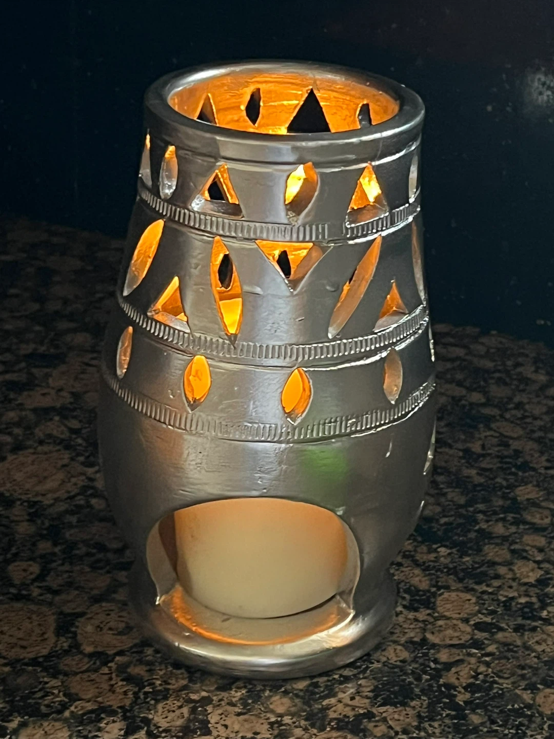 Silver Decorative Lantern with Cutout Design - photo 2