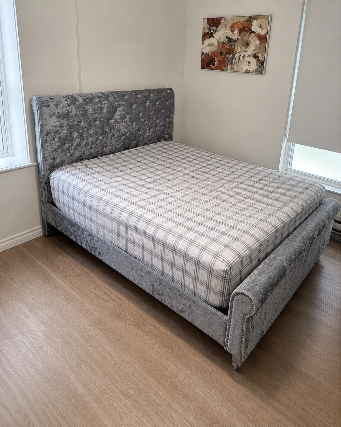 Crushed Velvet Bed Frame - Grey