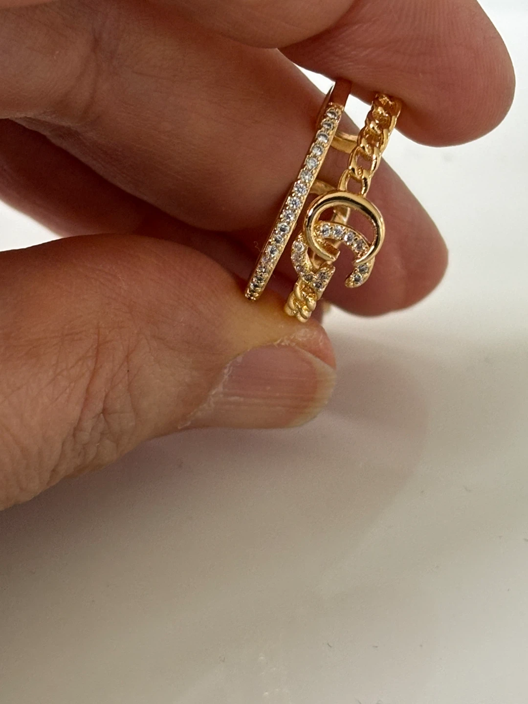 Gold plated Tone Chain Link Ear Cuff with CZ