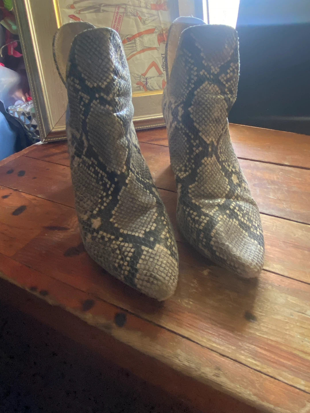 Guess Snake Print Heeled Ankle Boots