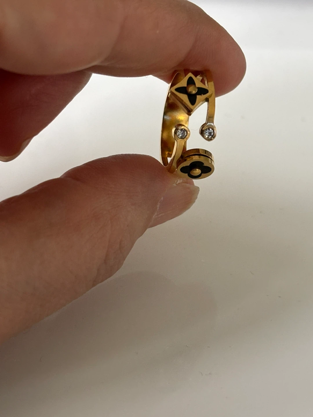 Gold plated Adjustable Ring with Black