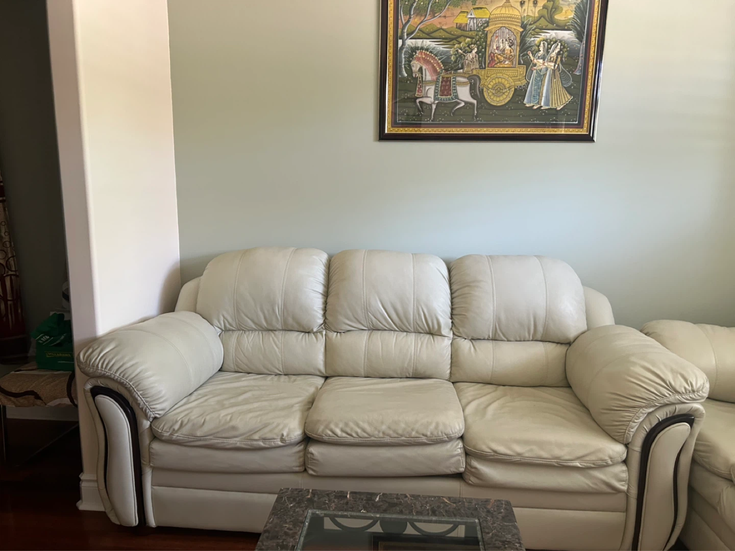 Cream Leather Sofa - Comfortable Seating