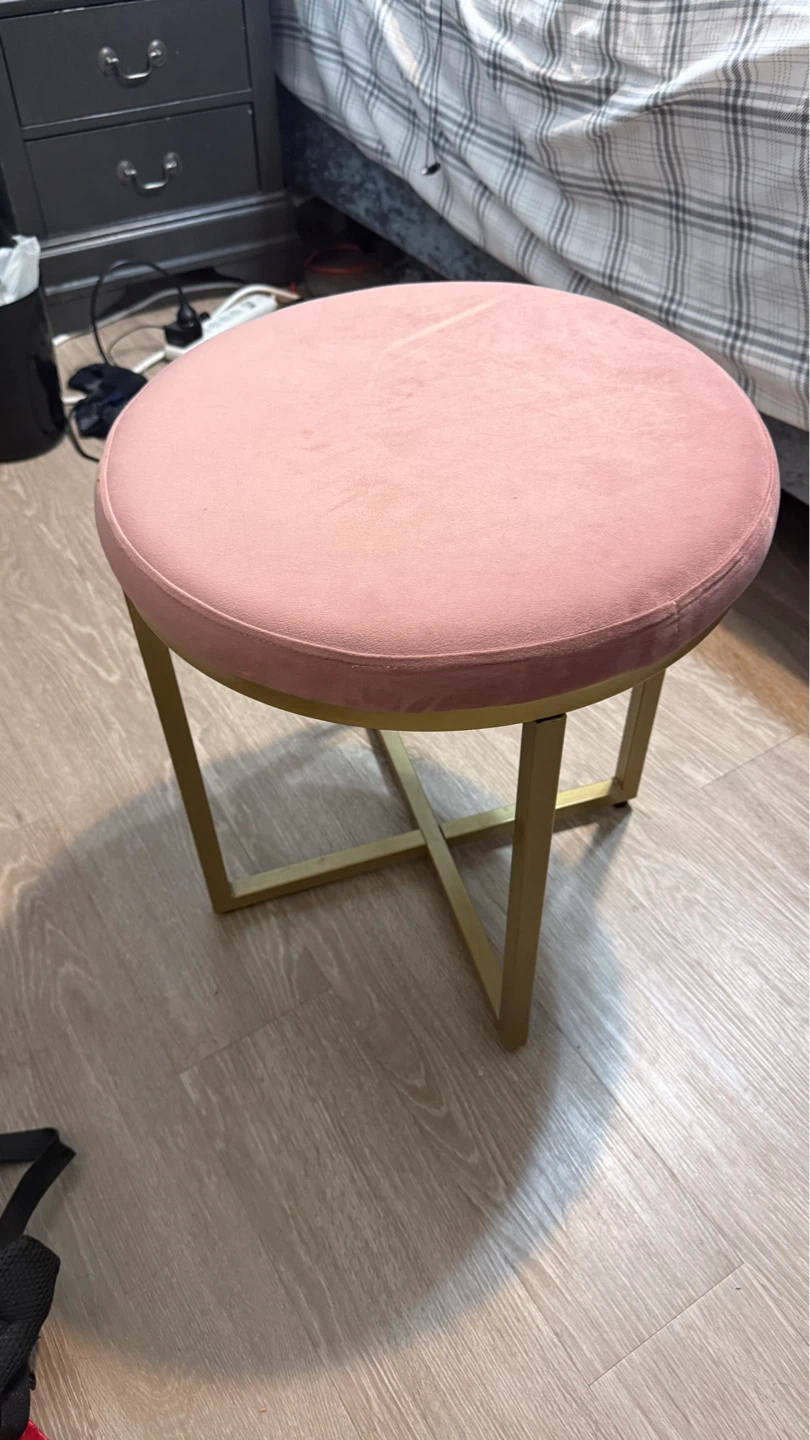 Pink Velvet Vanity Stool with Gold Frame