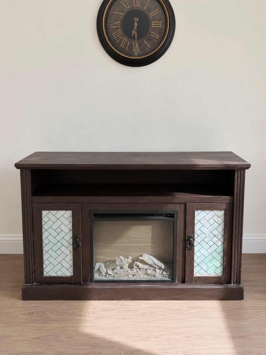 Dark Brown Electric Fireplace Entertainment Stand