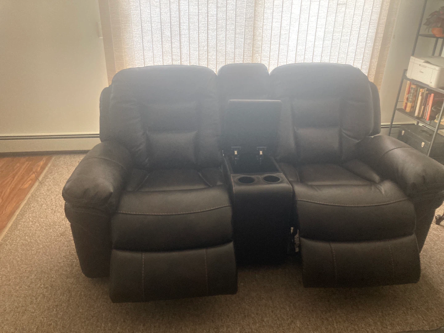 Dark Brown Loveseat Recliner with Cup Holders - photo 2