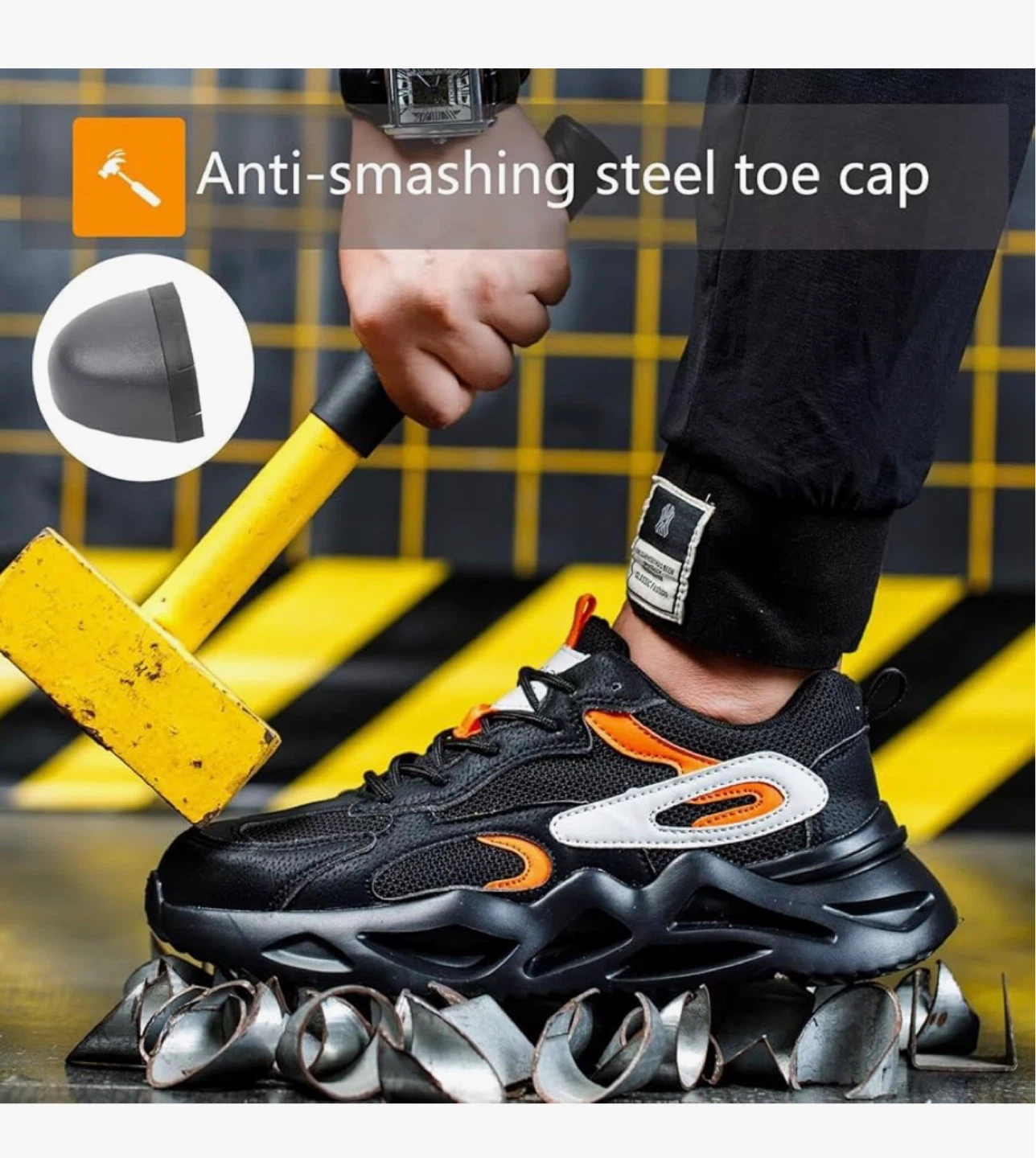 Black and Orange Safety Toe Work Shoes - photo 2