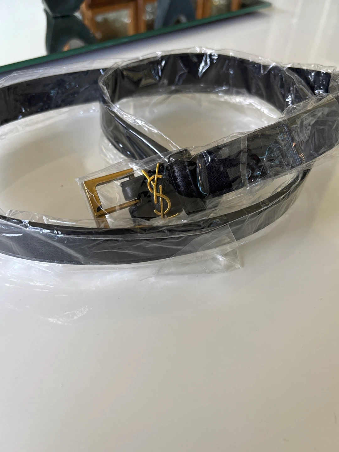 Black Leather Belt with Gold Buckle - photo 2