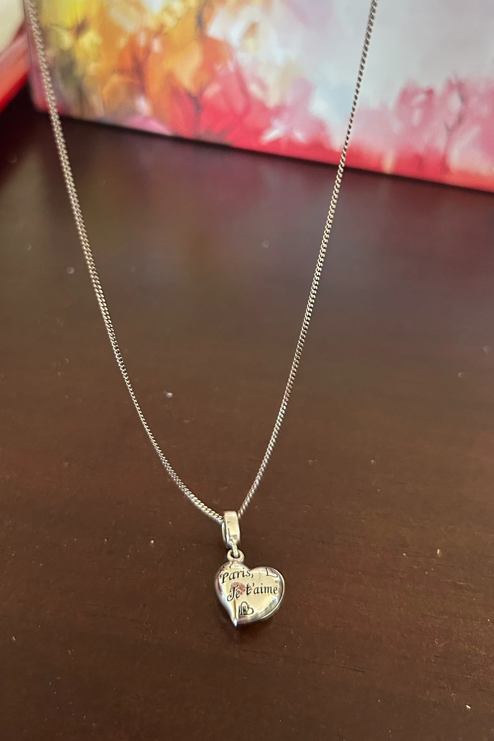 925 Silver Heart Necklace "Paris, je t'aime"