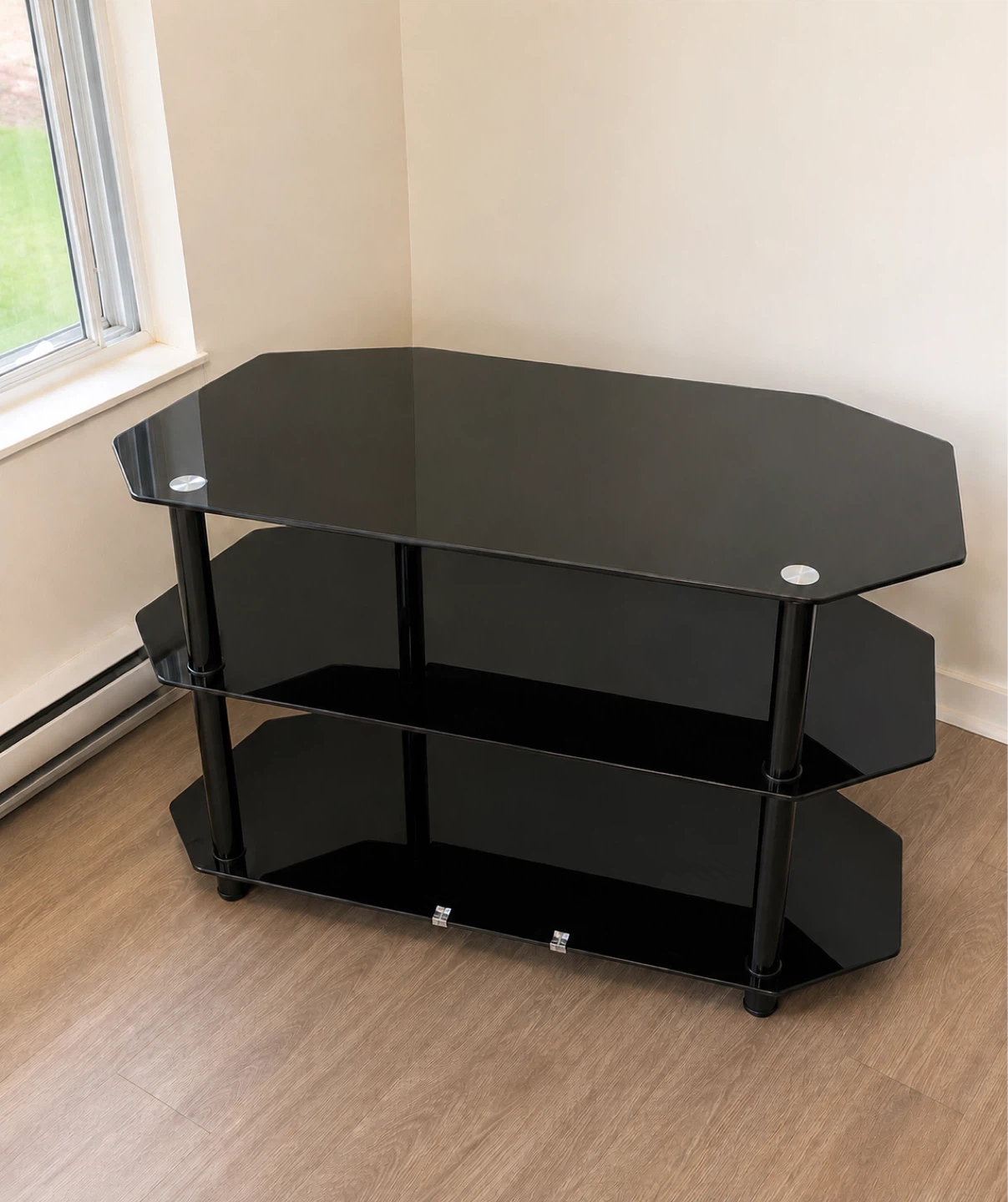 Black 3-Tier Glass Entertainment Stand