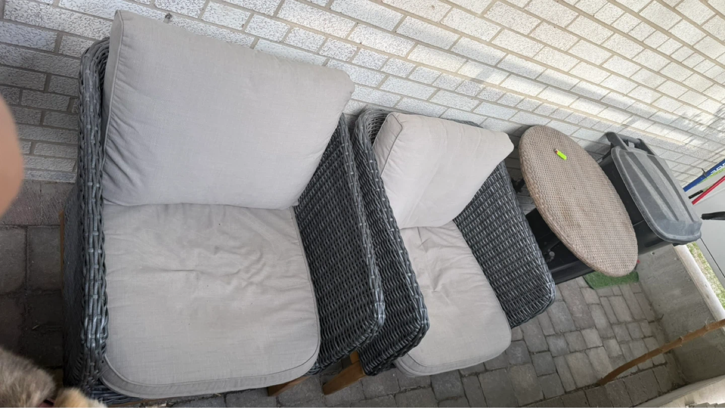 Wicker Patio Chairs & Table with Cushions (Set of 2)
