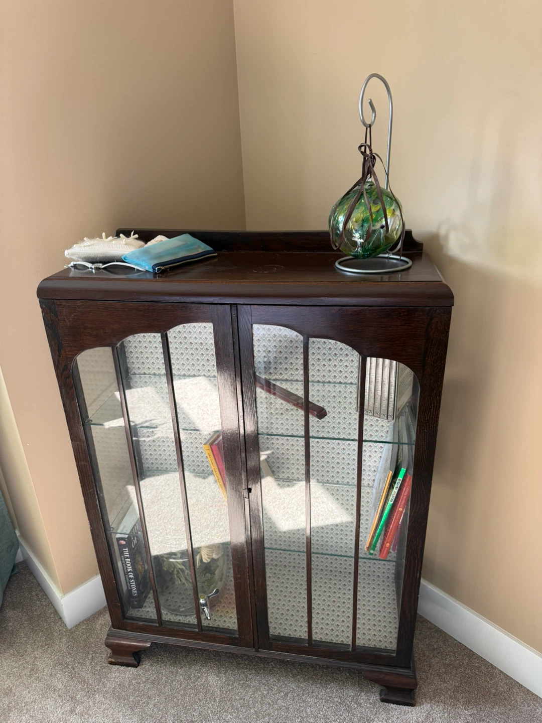 Vintage Dark Wood Glass Display Cabinet - photo 2