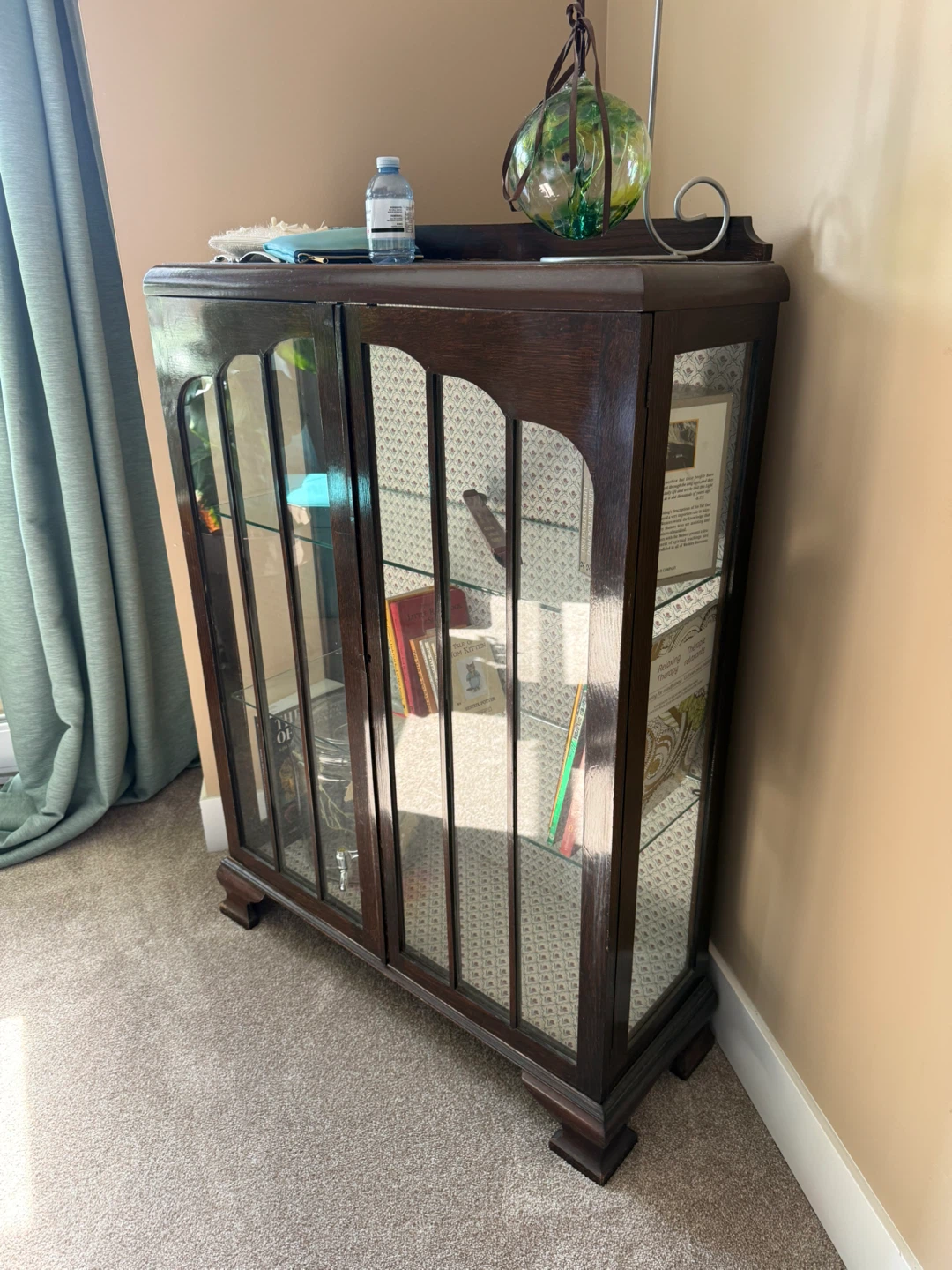 Vintage Dark Wood Glass Display Cabinet - photo 3