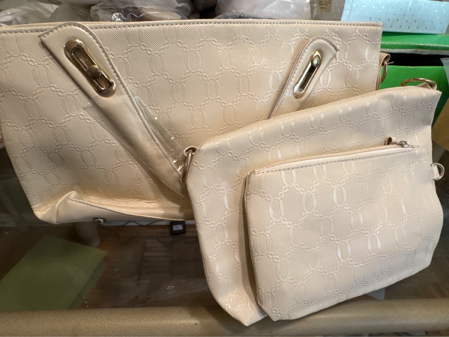 Cream Tote Bag with Matching Pouch