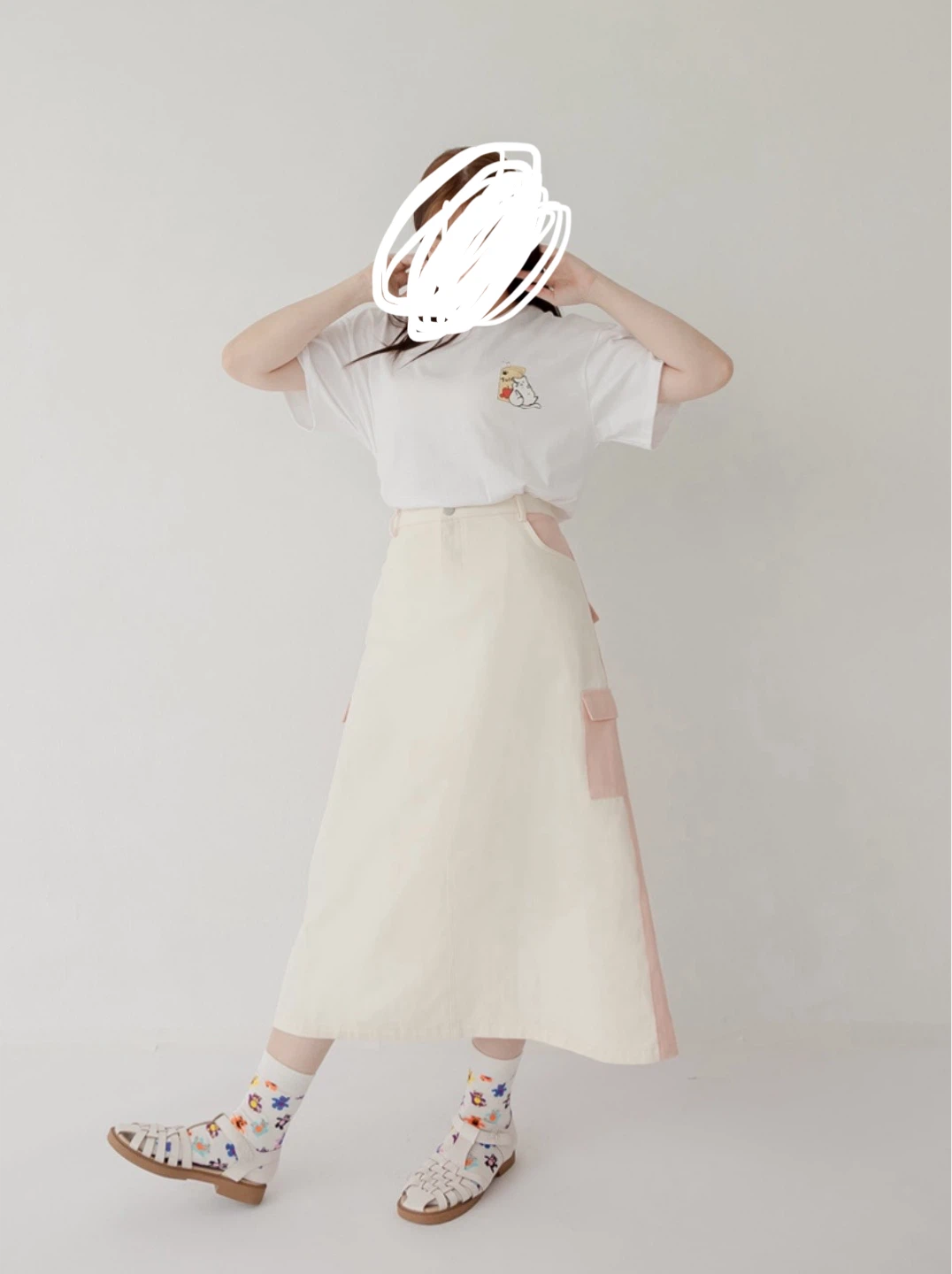 Cream & Pink Cargo Maxi Skirt L size - photo 2