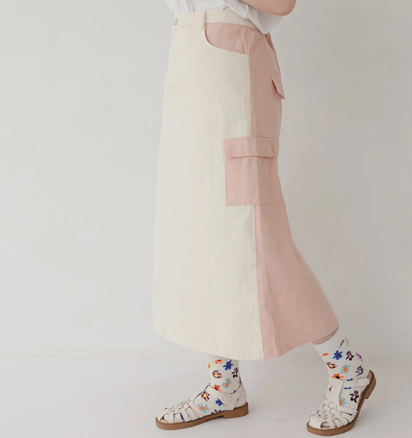 Cream & Pink Cargo Maxi Skirt L size - photo 3