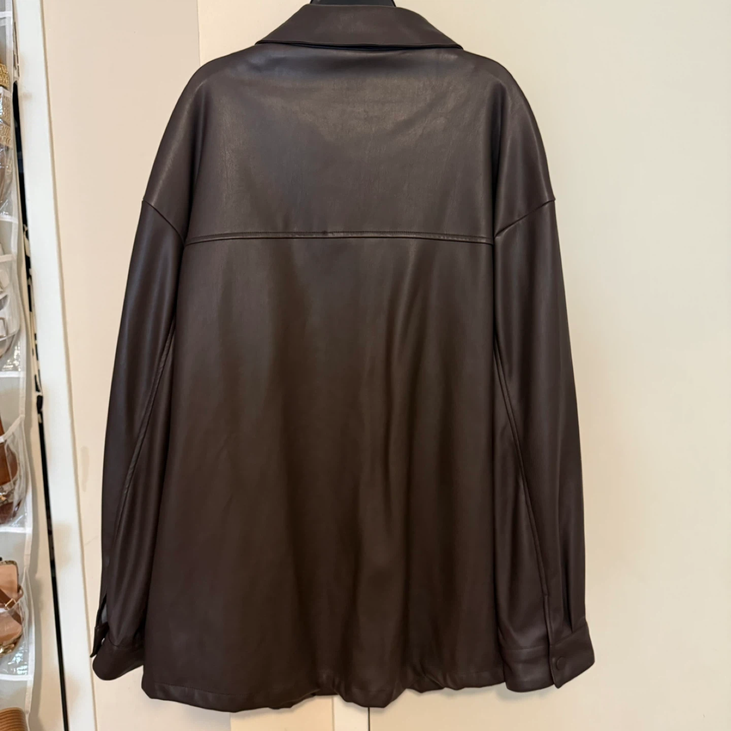 Faux Leather Shirt Jacket - Brown - photo 3