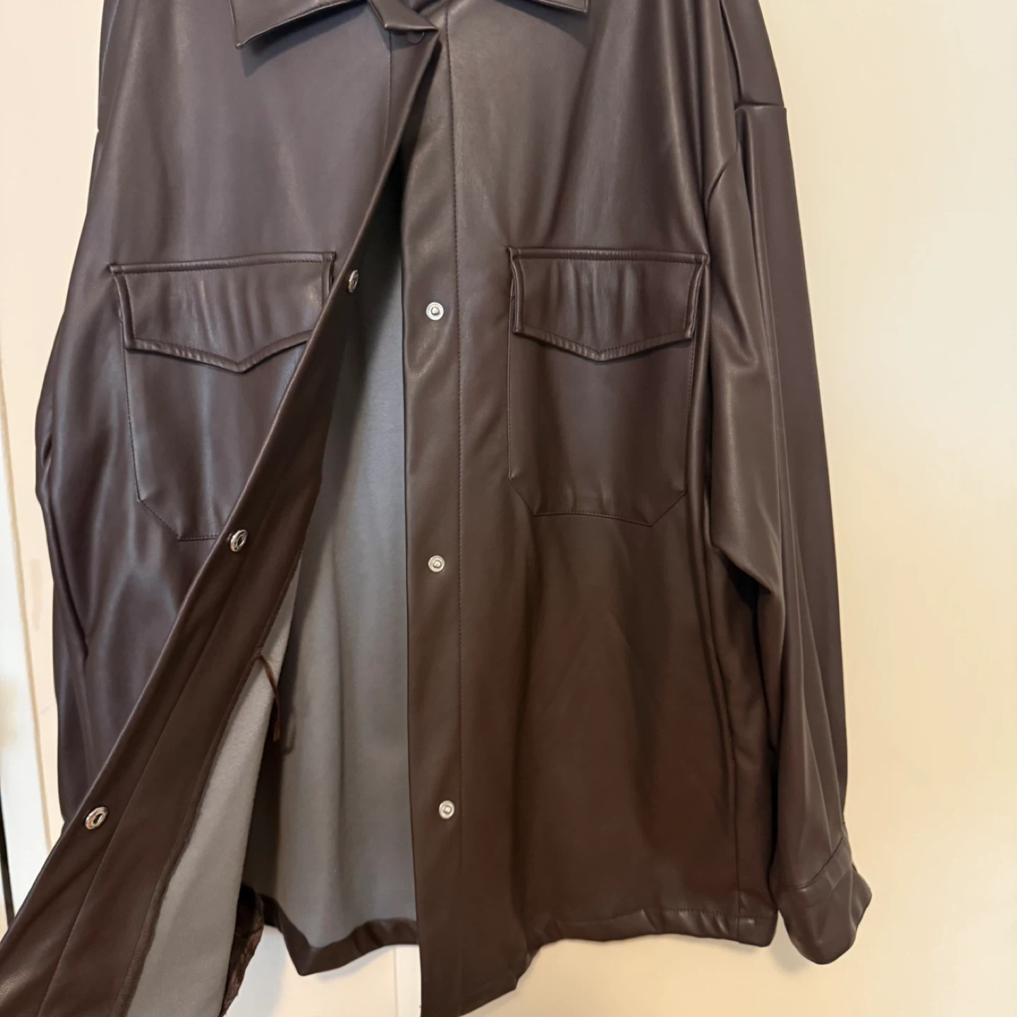 Faux Leather Shirt Jacket - Brown - photo 2