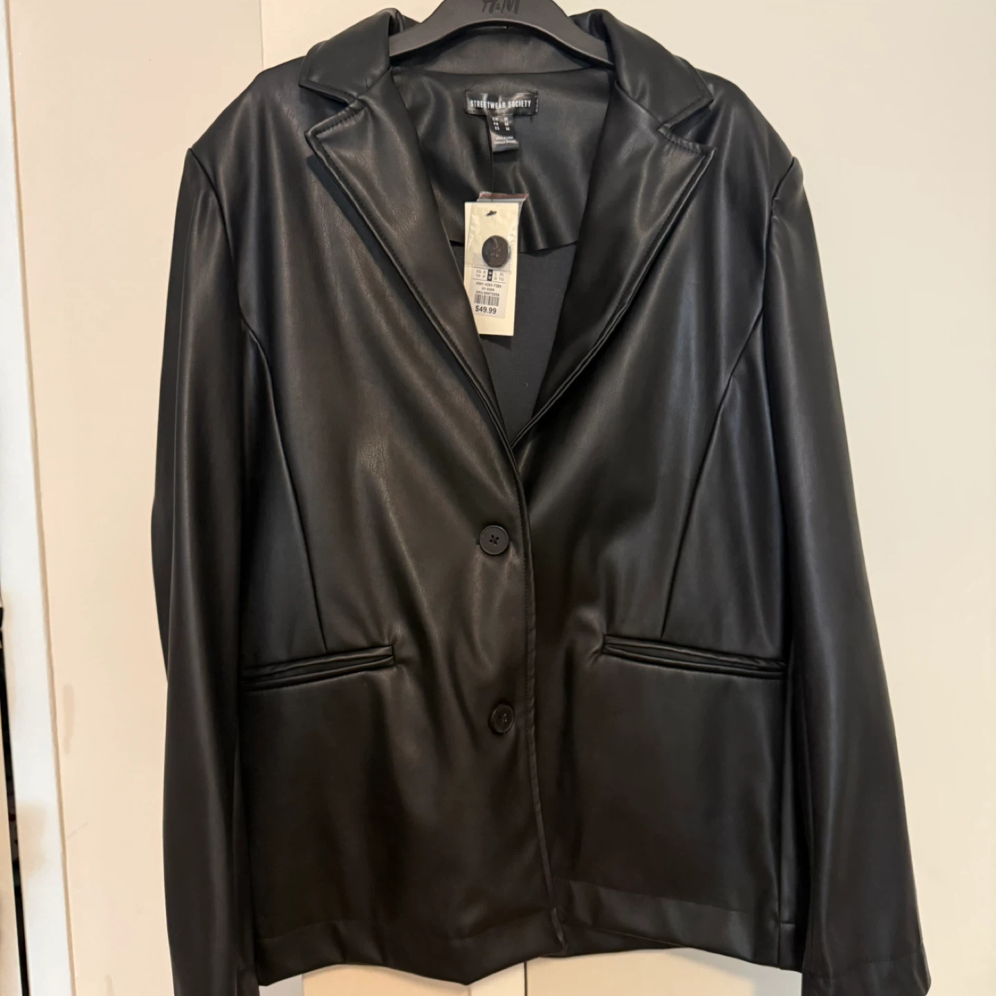 Black Faux Leather Blazer - Medium
