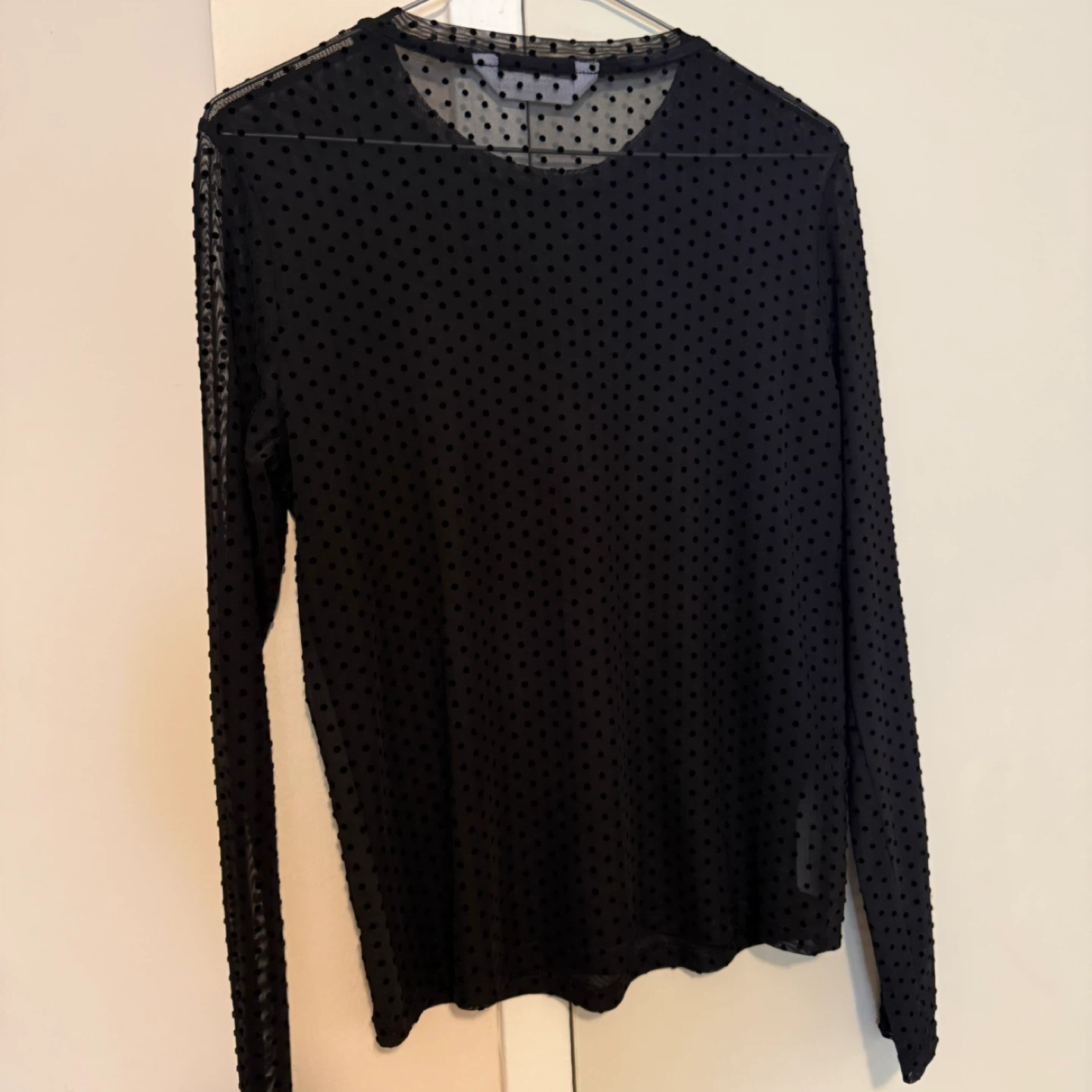 MNG Black Polka Dot Mesh Long Sleeve Top - photo 3