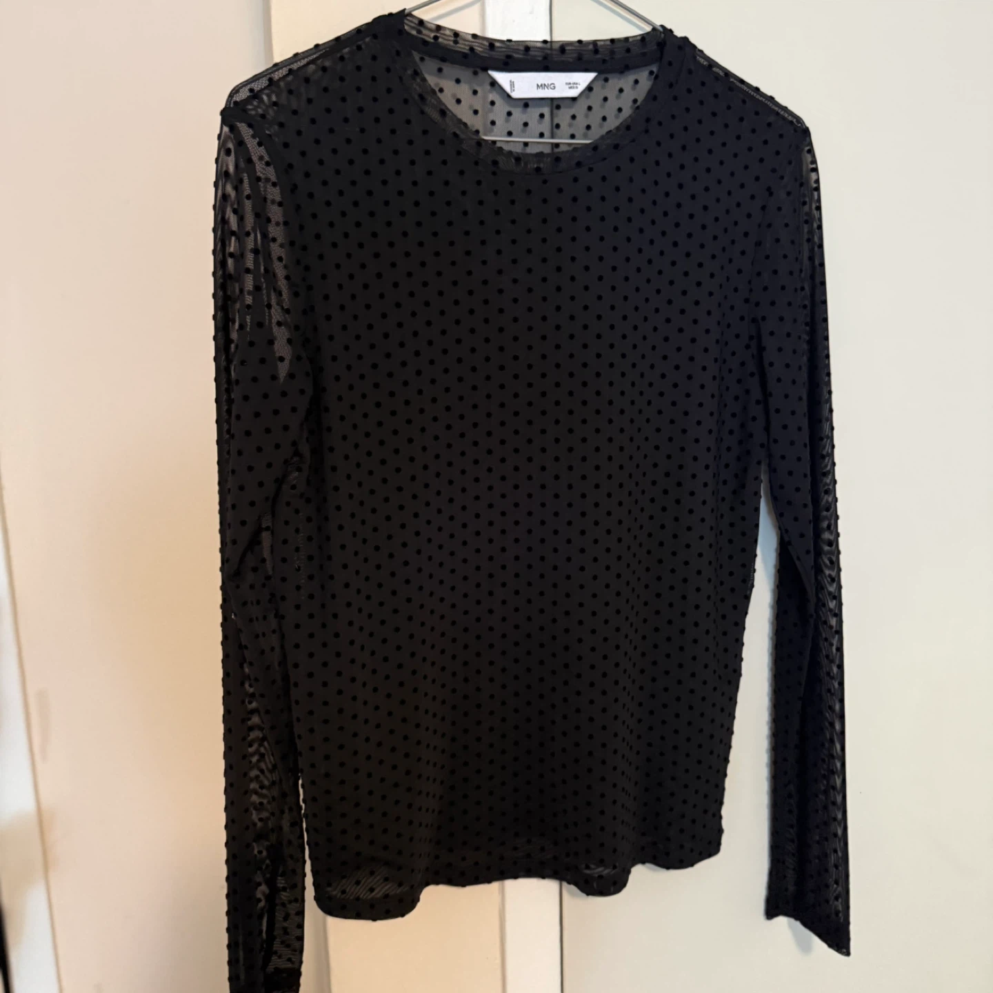 MNG Black Polka Dot Mesh Long Sleeve Top