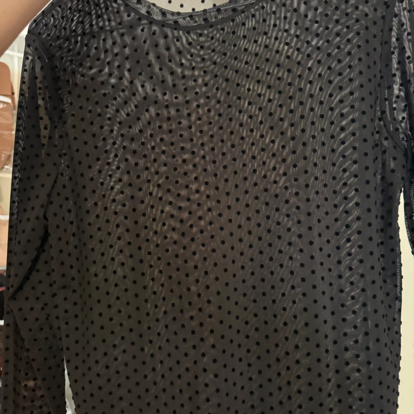 MNG Black Polka Dot Mesh Long Sleeve Top - photo 4