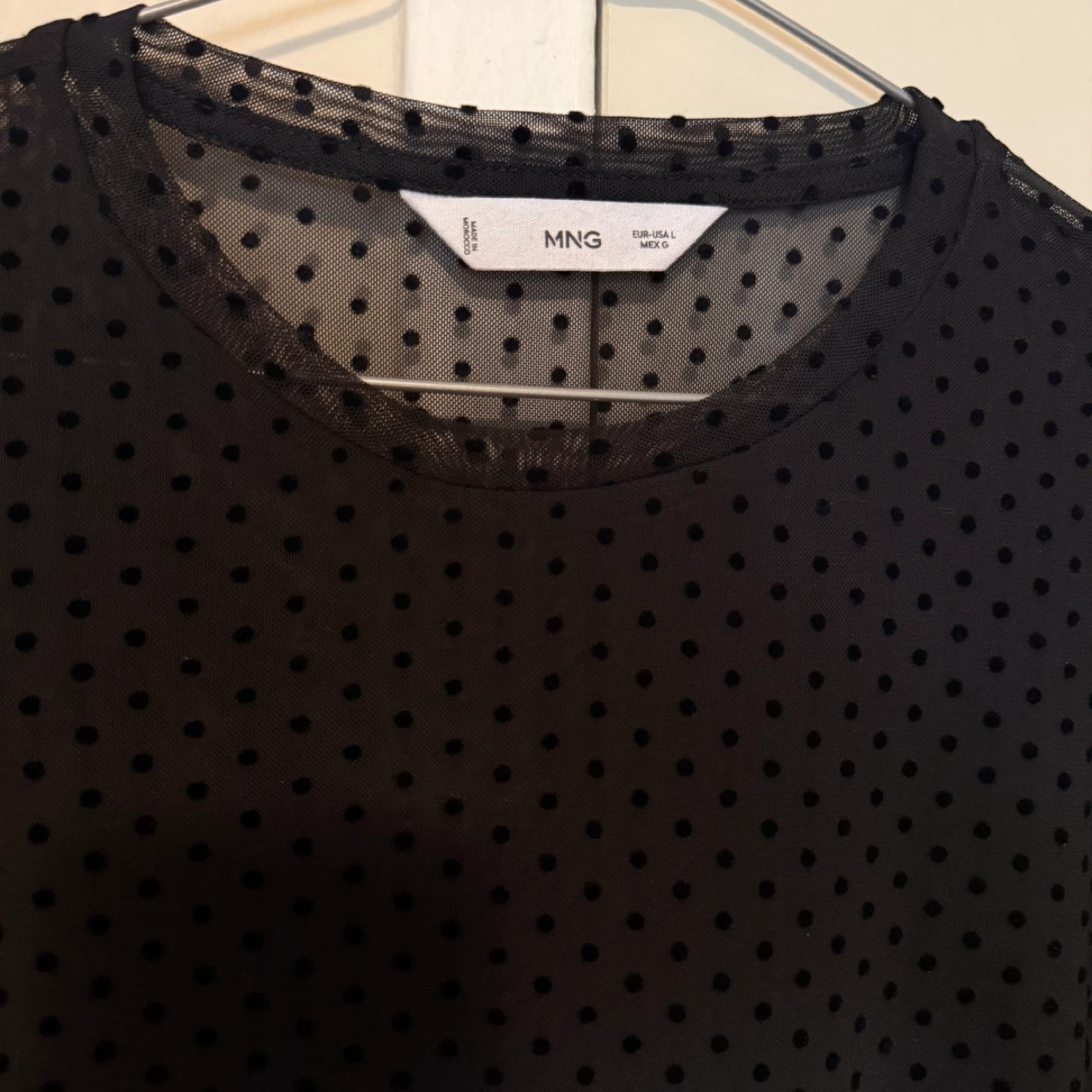 MNG Black Polka Dot Mesh Long Sleeve Top - photo 2